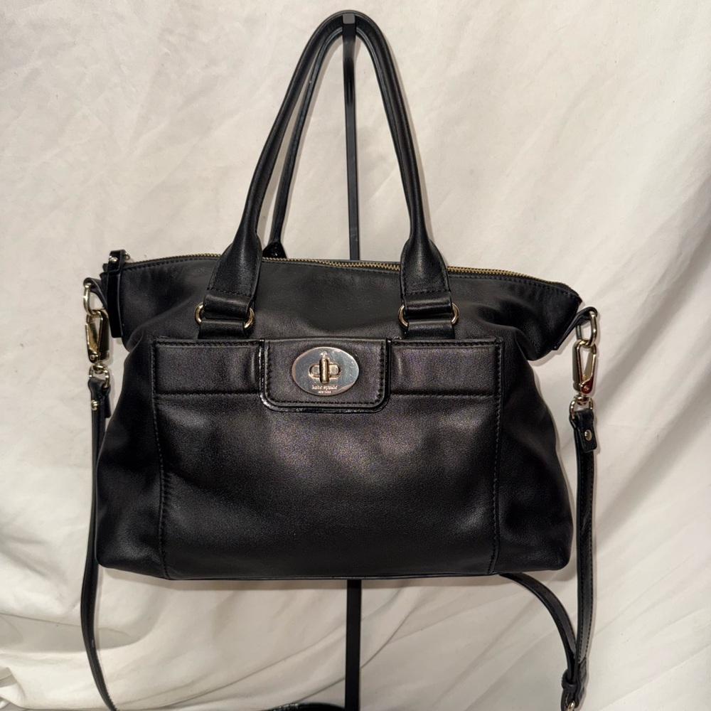 kate spade Black Leather Satchel with Turnlock